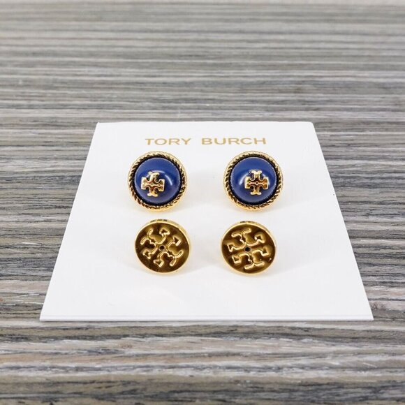 Tory Burch Rope Pearl Stud Earrings Navy Blue OS - Picture 2 of 12